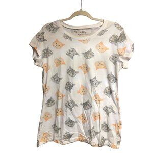 Multi CAT Print V-Neck White T-shirt Sz Xl (15-17)